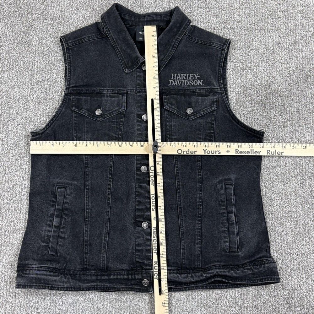 Harley Davidson Vest Womens XL Black Denim Skull Biker Sleeveless Motorcycle - Picture 4 of 8